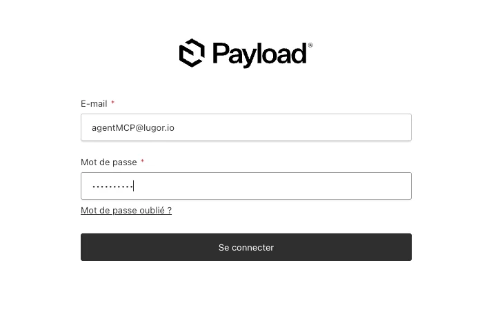 Capture d'écran d'un écran de connexion ppur associer votre agent IA son compte utilisateur dédié dans Lugor