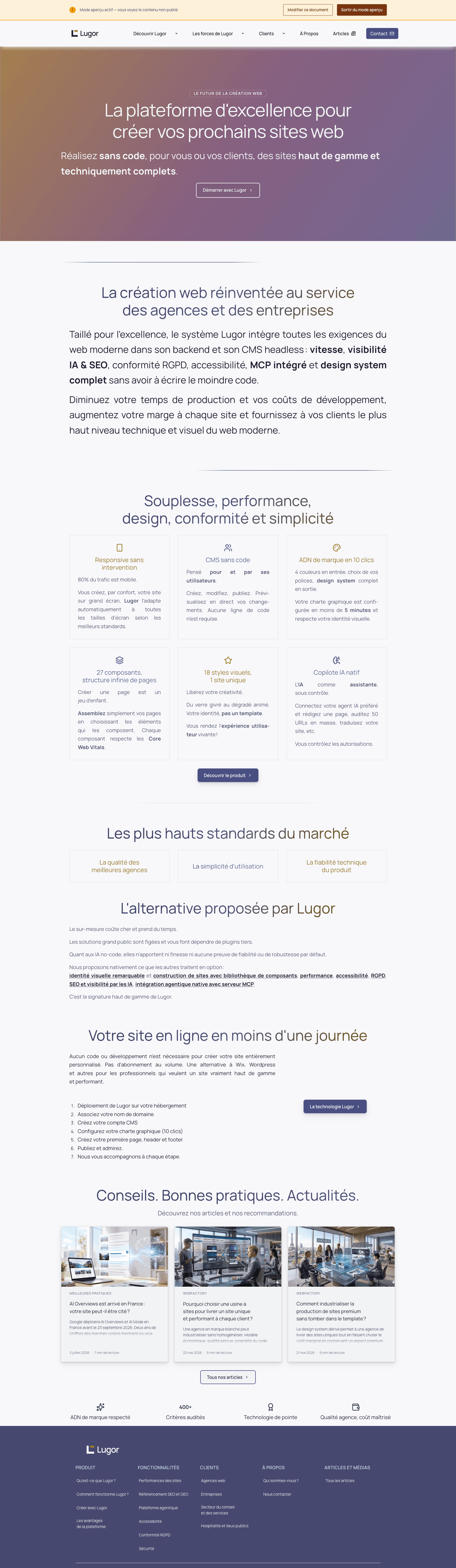 Capture d'écran de la hompeage Lugor avec sa refonte.