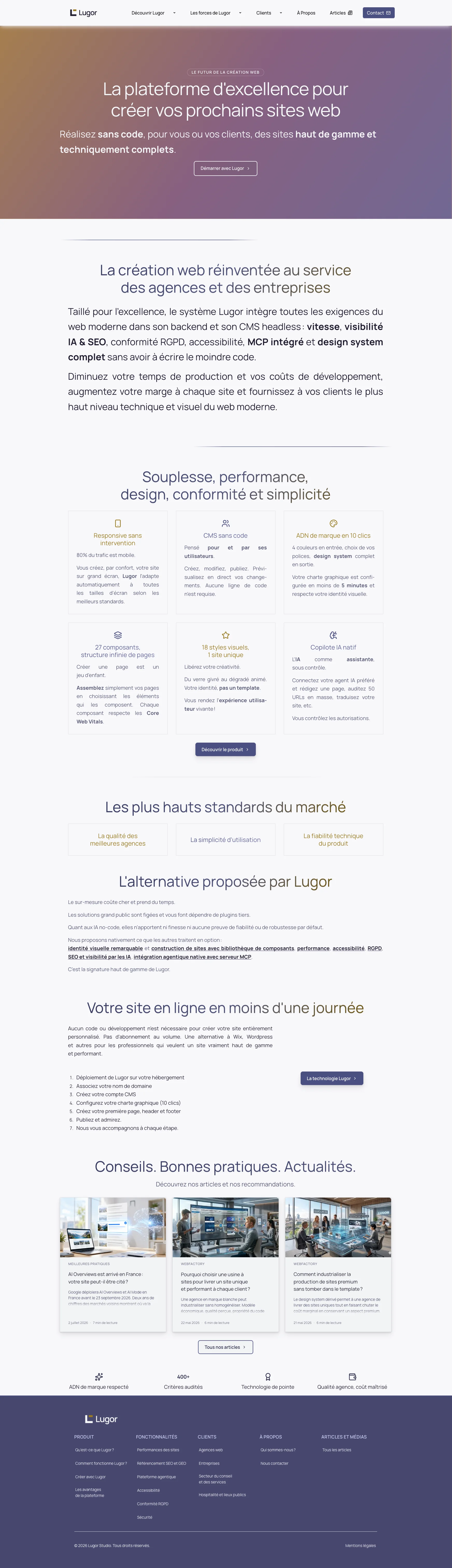 Capture d'écran de la hompeage Lugor avec sa refonte.